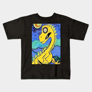 LONG NECKED YELLOW DINOSAUR VAN GOGH STYLE Kids T-Shirt